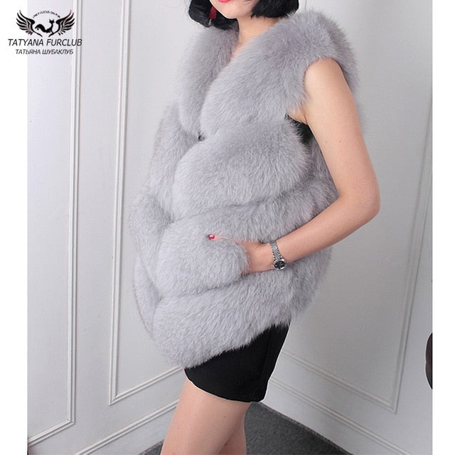 Tatyana Furclub Girl Fur Vest Real Natural Fox Fur Vest Coat Real Women Jacket  Real Fox Fur Jacket Fashion Warm Girl Fur