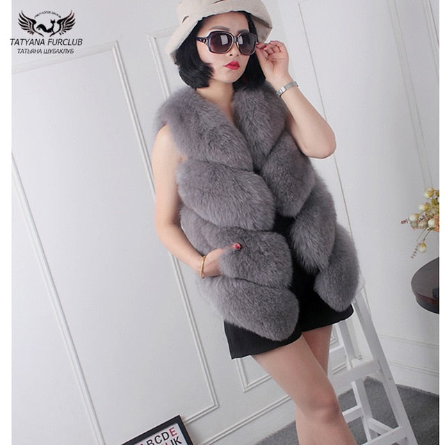 Tatyana Furclub Girl Fur Vest Real Natural Fox Fur Vest Coat Real Women Jacket  Real Fox Fur Jacket Fashion Warm Girl Fur