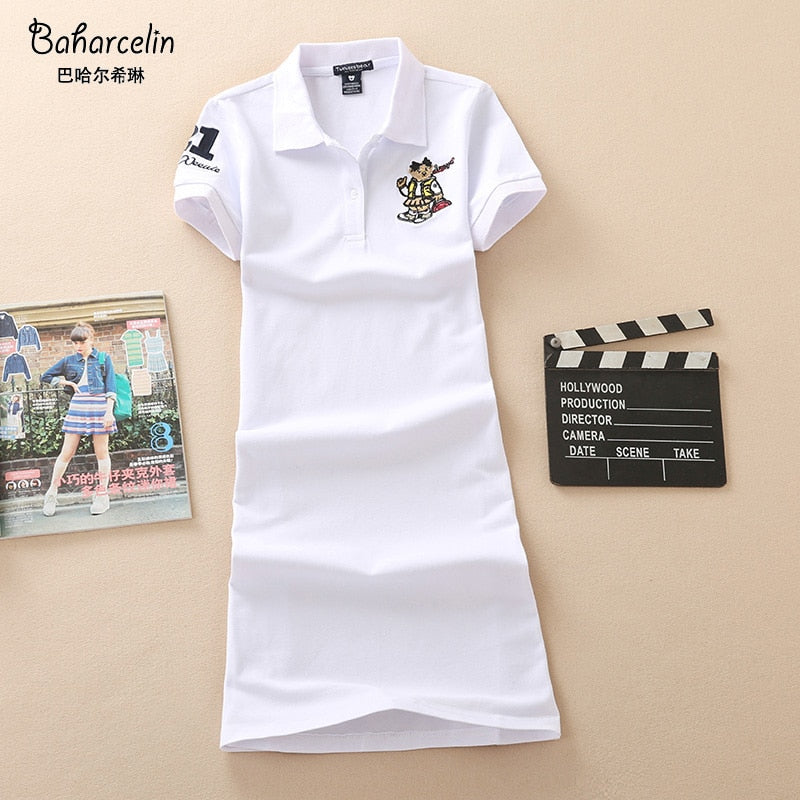 Baharcelin 2XL 3XL Embroidery Polo Casual Dresses De Festa T Shirt Femme Summer Tops Clothing One piece Dress Ete Vestidos