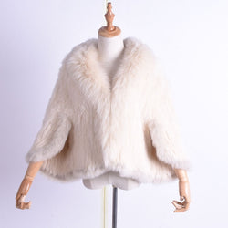 Winter Women's Real Rabbit Fur Knitted Fox Collar Jacket Leisure Time Pure Color Fur Coat Women's Fashionable Fur Knit Bat Shirt