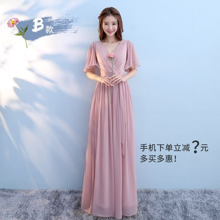 Vestido Longo Pink Bridesmaid Dresses 2018 New Elegant A Line V Neck Grey Long Wedding Party Gown Robe De Demoiselle D'honneur