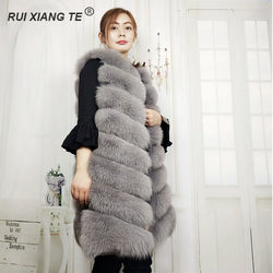 FREE SHIPPING RUI XIANG TE  women real fur vest high quality natural fox fur coat long luxury fox fur vest winter warm outerwear