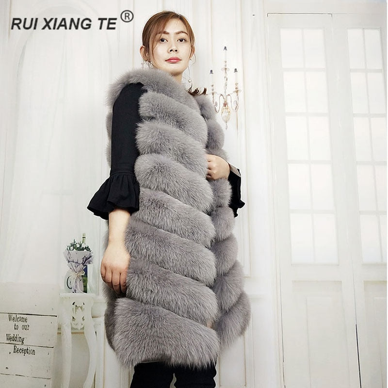 FREE SHIPPING RUI XIANG TE  women real fur vest high quality natural fox fur coat long luxury fox fur vest winter warm outerwear