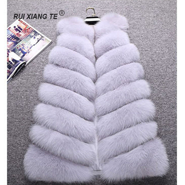 FREE SHIPPING RUI XIANG TE  women real fur vest high quality natural fox fur coat long luxury fox fur vest winter warm outerwear