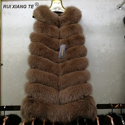 FREE SHIPPING RUI XIANG TE  women real fur vest high quality natural fox fur coat long luxury fox fur vest winter warm outerwear