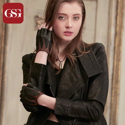 GSG  Womens Half Finger Leather Gloves Fingerless Gloves Women Fashion Unlined Driving Gloves