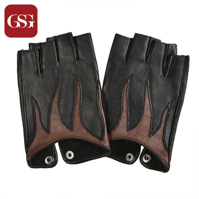 GSG  Womens Half Finger Leather Gloves Fingerless Gloves Women Fashion Unlined Driving Gloves