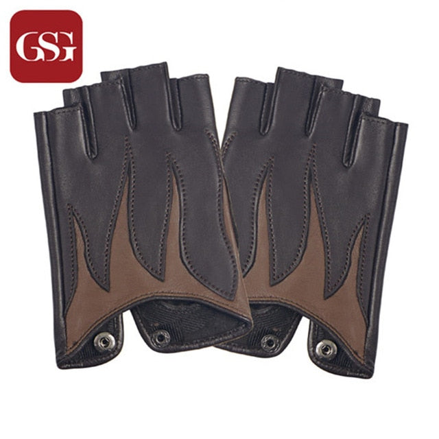 GSG  Womens Half Finger Leather Gloves Fingerless Gloves Women Fashion Unlined Driving Gloves