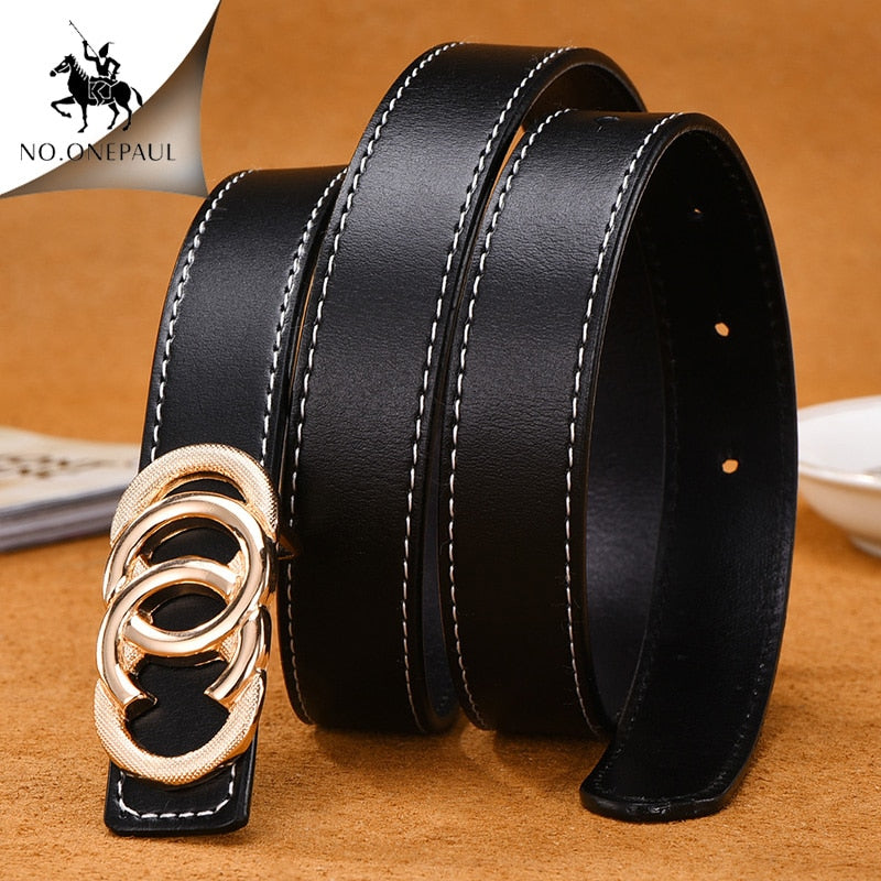 NO.ONEPAUL Ladies fashion leather smooth buckle Belts For Women Jeans Diamond Decorative Buckle Waist Bands 2.4cm Cow Strap