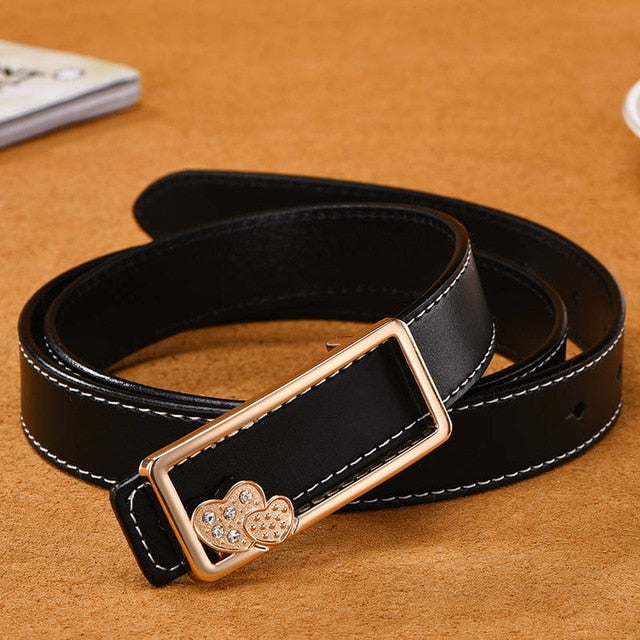 NO.ONEPAUL Ladies fashion leather smooth buckle Belts For Women Jeans Diamond Decorative Buckle Waist Bands 2.4cm Cow Strap