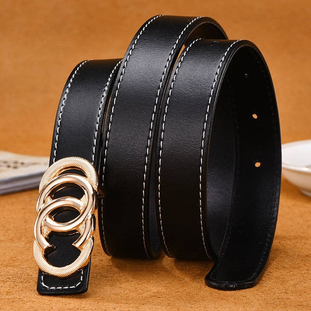 NO.ONEPAUL Ladies fashion leather smooth buckle Belts For Women Jeans Diamond Decorative Buckle Waist Bands 2.4cm Cow Strap