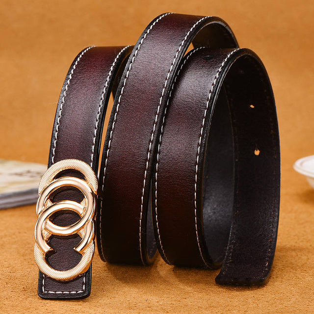 NO.ONEPAUL Ladies fashion leather smooth buckle Belts For Women Jeans Diamond Decorative Buckle Waist Bands 2.4cm Cow Strap