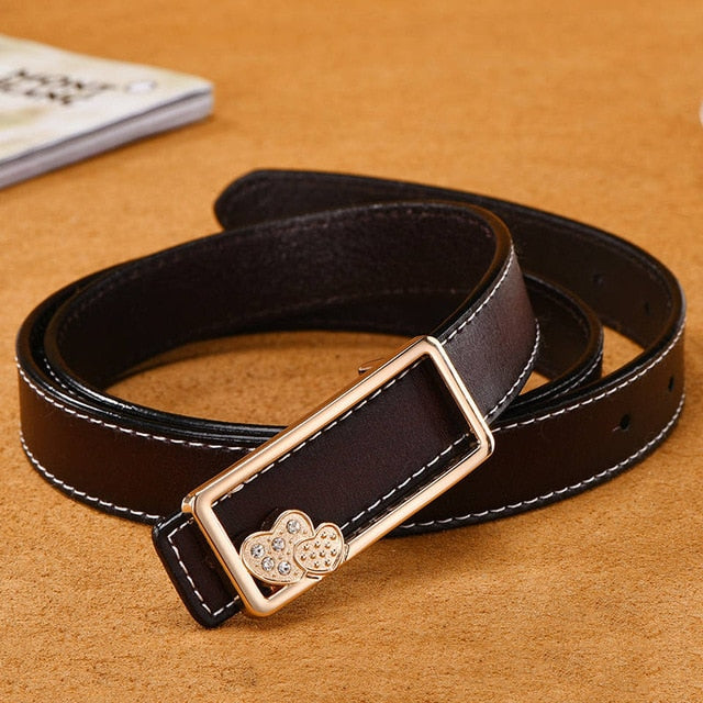 NO.ONEPAUL Ladies fashion leather smooth buckle Belts For Women Jeans Diamond Decorative Buckle Waist Bands 2.4cm Cow Strap