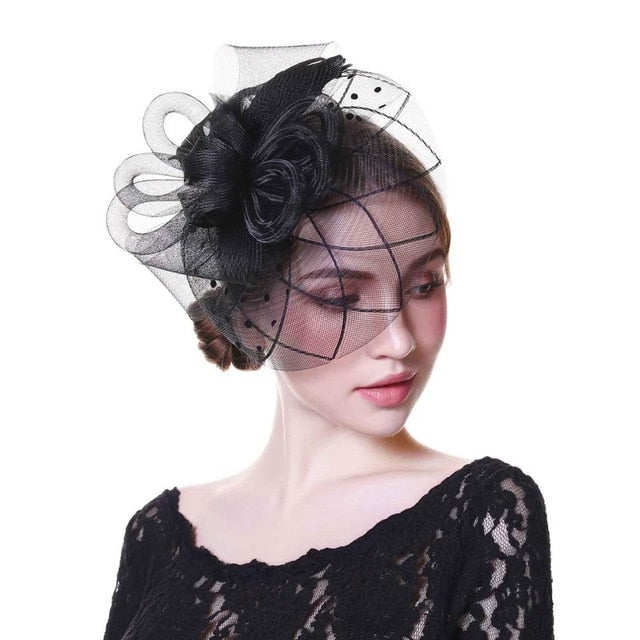 WELROG Fascinators Hat Women Flower Mesh Ribbons Feathers Fedoras Hat Headband or a Clip Cocktail Tea Party Headwewar for Girls