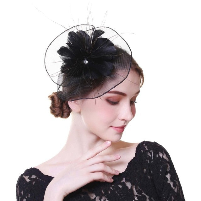 WELROG Fascinators Hat Women Flower Mesh Ribbons Feathers Fedoras Hat Headband or a Clip Cocktail Tea Party Headwewar for Girls