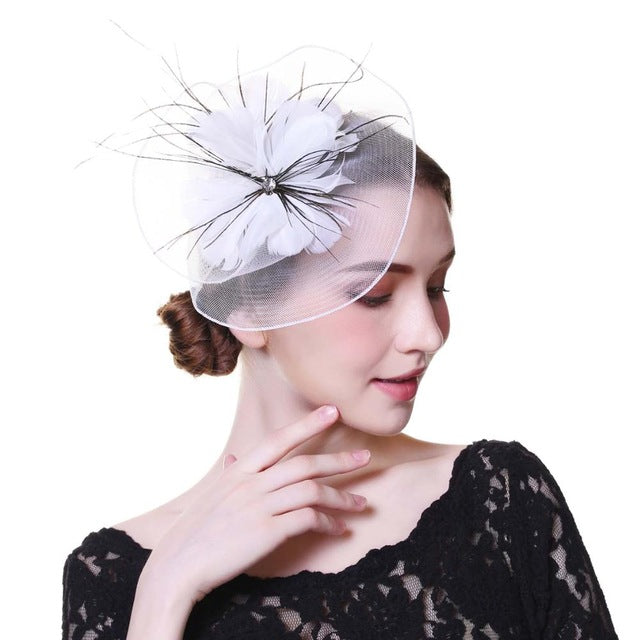 WELROG Fascinators Hat Women Flower Mesh Ribbons Feathers Fedoras Hat Headband or a Clip Cocktail Tea Party Headwewar for Girls