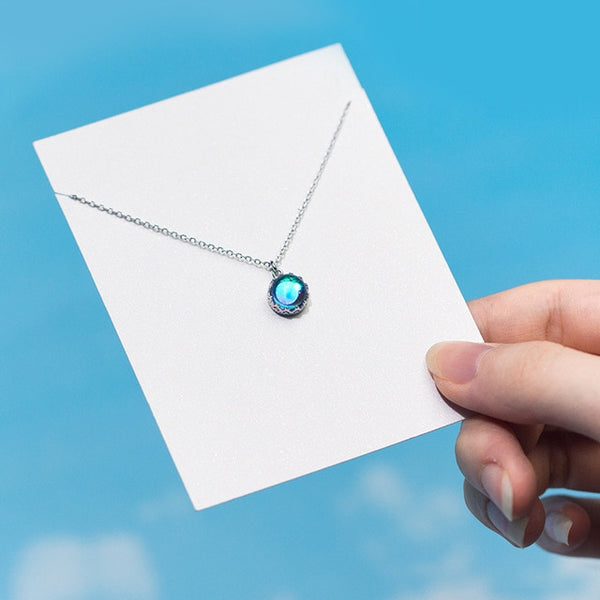 INALIS Hot Sell Unique 925 Sterling Silver Fine Jewelry Round Blue Crystal Pendant Necklace Delicate Girl Birthday Gift Collar