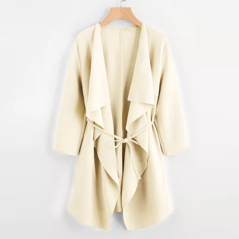 Women Casual Waterfall Collar Pocket Front Wrap Coat Jacket Outwear Women Coat Jacket Outwear