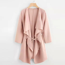 Women Casual Waterfall Collar Pocket Front Wrap Coat Jacket Outwear Women Coat Jacket Outwear