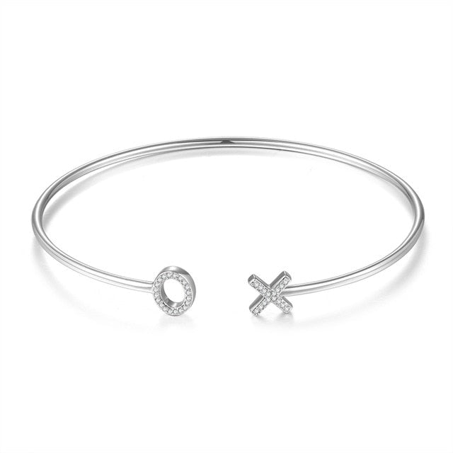 AINUOSHI 18K Gold Natural Diamond Open Bracelet 18K White Gold /Yellow Gold /Rose Gold XO Letters Bangle Elegant Women Jewelry