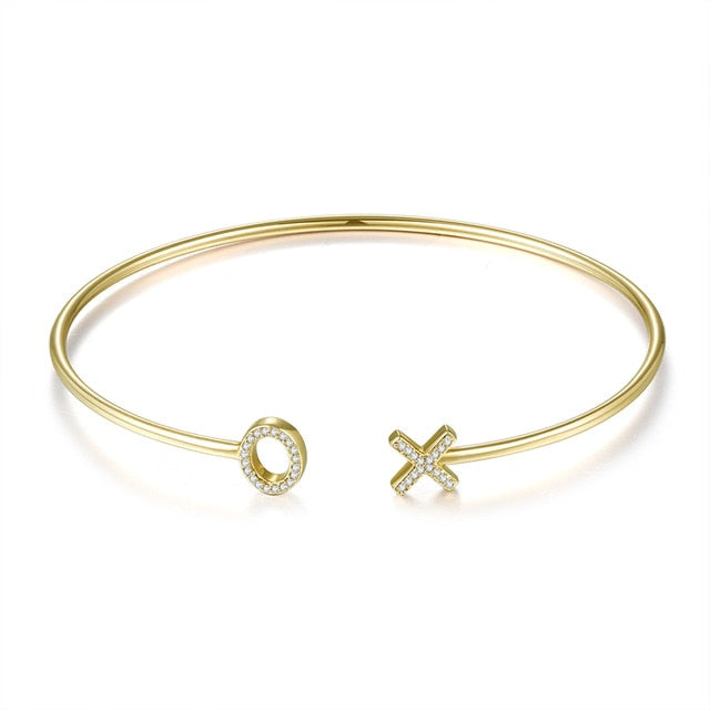AINUOSHI 18K Gold Natural Diamond Open Bracelet 18K White Gold /Yellow Gold /Rose Gold XO Letters Bangle Elegant Women Jewelry