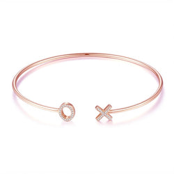 AINUOSHI 18K Gold Natural Diamond Open Bracelet 18K White Gold /Yellow Gold /Rose Gold XO Letters Bangle Elegant Women Jewelry