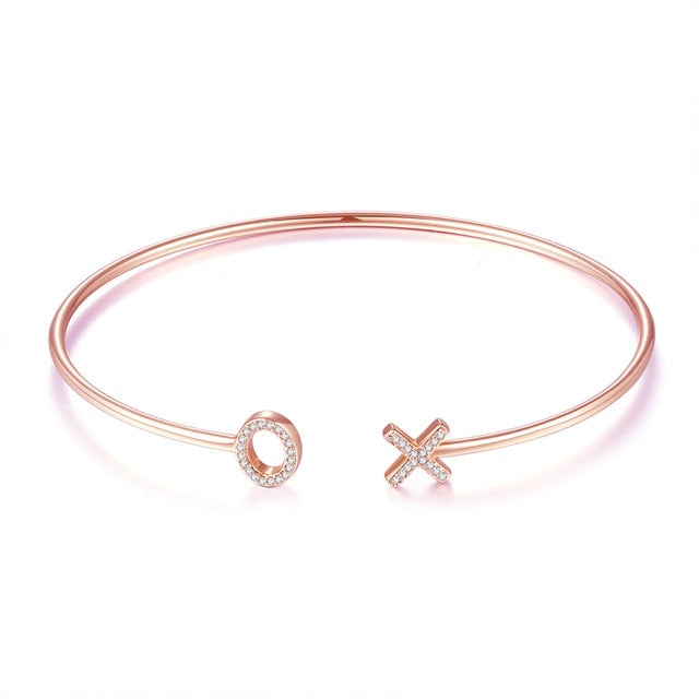 AINUOSHI 18K Gold Natural Diamond Open Bracelet 18K White Gold /Yellow Gold /Rose Gold XO Letters Bangle Elegant Women Jewelry