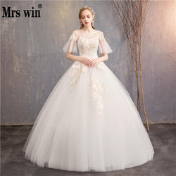 2018 New Flare Sleeve Princess Colorful Wedding Dresses Mrs Win O-neck Classic Champagne Embroidery Vestido De Novias F