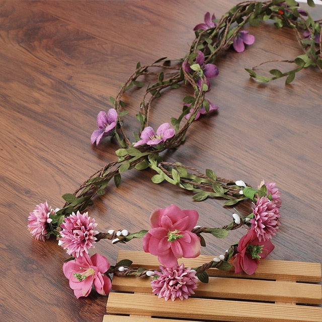 Haimeikang Bohemian Wreath Hair Band Flower Crown Women Rattan Simulation Flower Headband Wrist  Headwear Hair Accessories