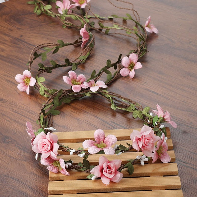 Haimeikang Bohemian Wreath Hair Band Flower Crown Women Rattan Simulation Flower Headband Wrist  Headwear Hair Accessories