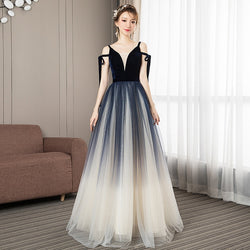 YIDINGZS Spaghetti Strap Gray Evening Dress Velour Tulle Party Elegant Long Dress