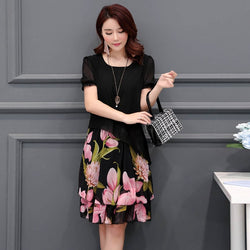 Summer Chiffon Floral Dresses Women 2018 Plus Size Print midi Party Dress For Women Clothing Casual Elegant Dress vestidos #L2