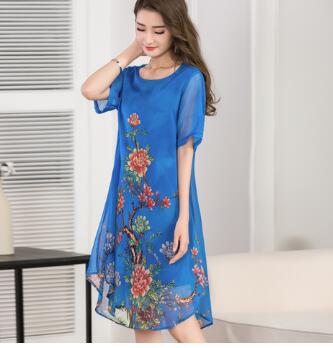 La MaxPa 2019 Women Summer Dress Floral Print Chiffon Dress Casual O-neck Short Sleeve Loose Dresses Long plus size Vestidos