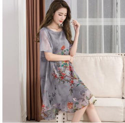 La MaxPa 2019 Women Summer Dress Floral Print Chiffon Dress Casual O-neck Short Sleeve Loose Dresses Long plus size Vestidos