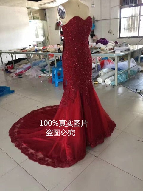 Real Photo Luxurious Croset Bodice Lace Top Quality Burgundy Mermaid Wedding Dresses 2019 Lace gray Wedding Gown Plus Size