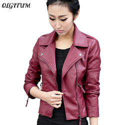 New Hot Sale Women Jacket 2019 Spring Autumn Jacket Black/ Red Zipper Fashion Slim Soft PU Leather Short Outwear JK244 S-2XL