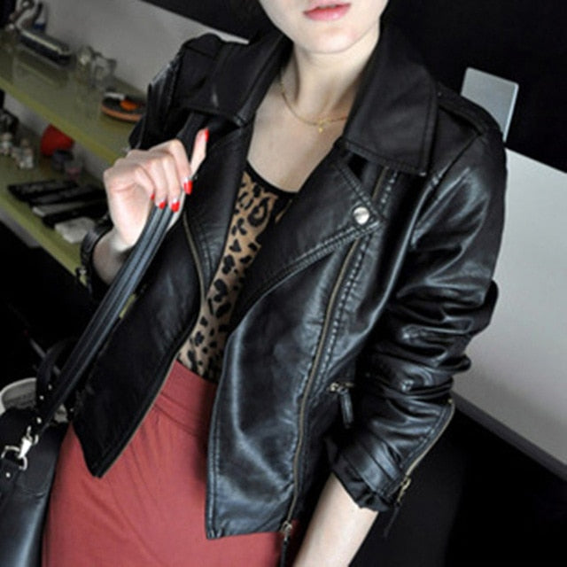 New Hot Sale Women Jacket 2019 Spring Autumn Jacket Black/ Red Zipper Fashion Slim Soft PU Leather Short Outwear JK244 S-2XL