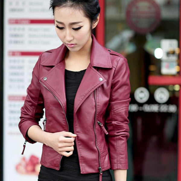 New Hot Sale Women Jacket 2019 Spring Autumn Jacket Black/ Red Zipper Fashion Slim Soft PU Leather Short Outwear JK244 S-2XL