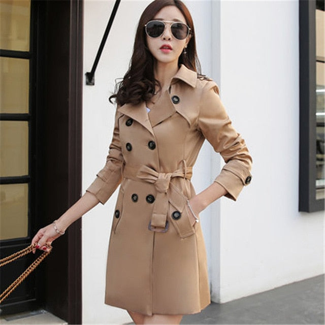 2019 Autumn New Double Breasted Trench Coat Female High Quality Business Outerwear Woman Classic With  Long Trench Coat