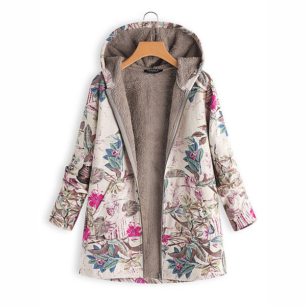 Hoodies Thicken Velvets Print Parka Coats Women Winter Plus Size Liner Parka Pockets Loose Warm Ladies Down Cotton Coat Autumn