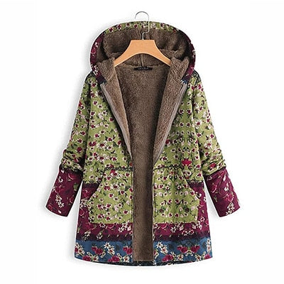 Hoodies Thicken Velvets Print Parka Coats Women Winter Plus Size Liner Parka Pockets Loose Warm Ladies Down Cotton Coat Autumn