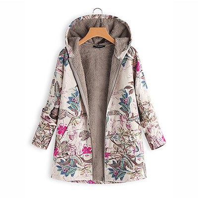 Hoodies Thicken Velvets Print Parka Coats Women Winter Plus Size Liner Parka Pockets Loose Warm Ladies Down Cotton Coat Autumn