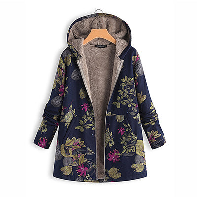 Hoodies Thicken Velvets Print Parka Coats Women Winter Plus Size Liner Parka Pockets Loose Warm Ladies Down Cotton Coat Autumn