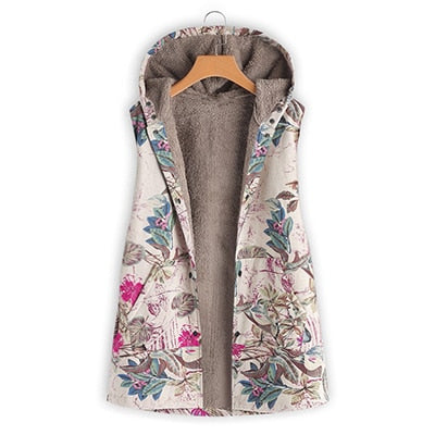 Hoodies Thicken Velvets Print Parka Coats Women Winter Plus Size Liner Parka Pockets Loose Warm Ladies Down Cotton Coat Autumn