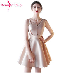 Beauty Emily Champagne A-Line Sexy Short Evening Party Prom Dresses 2019 Girl Dresses Sleeveless Formal Occasion Evening Gowns