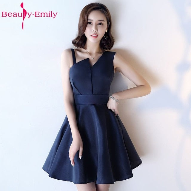 Beauty Emily Champagne A-Line Sexy Short Evening Party Prom Dresses 2019 Girl Dresses Sleeveless Formal Occasion Evening Gowns