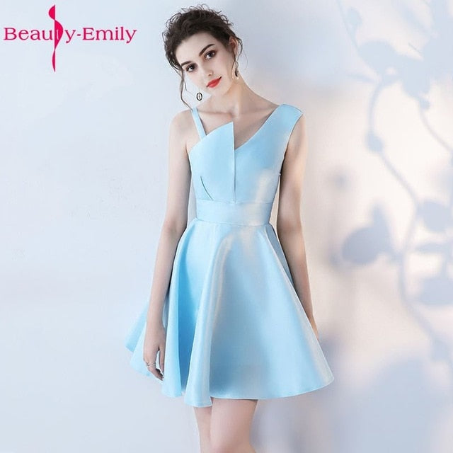 Beauty Emily Champagne A-Line Sexy Short Evening Party Prom Dresses 2019 Girl Dresses Sleeveless Formal Occasion Evening Gowns