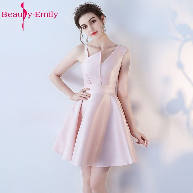 Beauty Emily Champagne A-Line Sexy Short Evening Party Prom Dresses 2019 Girl Dresses Sleeveless Formal Occasion Evening Gowns