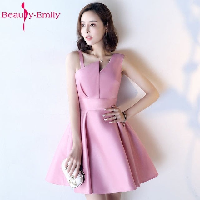 Beauty Emily Champagne A-Line Sexy Short Evening Party Prom Dresses 2019 Girl Dresses Sleeveless Formal Occasion Evening Gowns