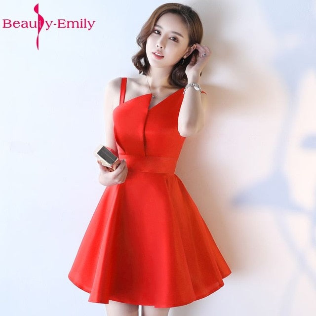 Beauty Emily Champagne A-Line Sexy Short Evening Party Prom Dresses 2019 Girl Dresses Sleeveless Formal Occasion Evening Gowns